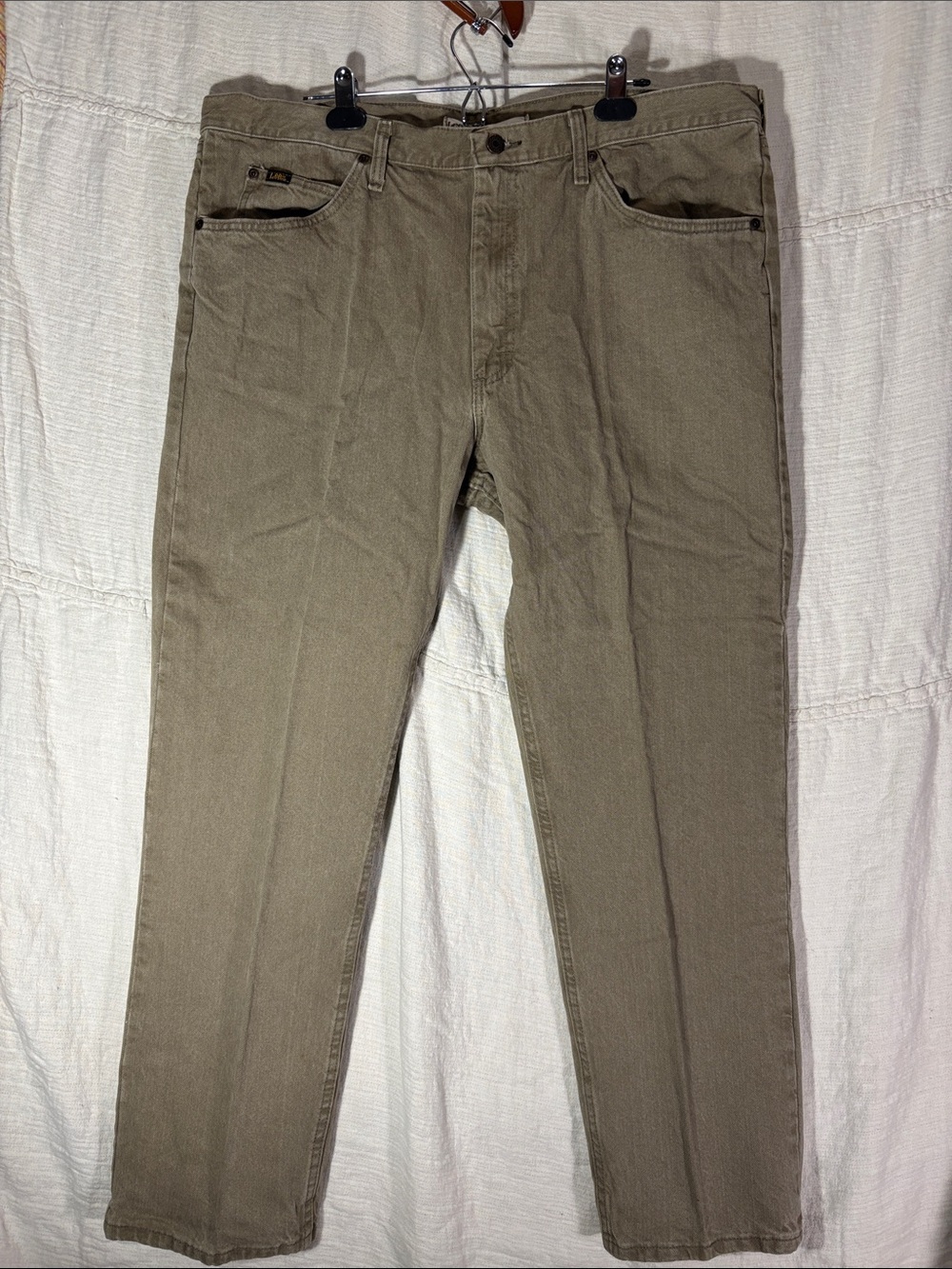 Lee Regular Fit Straight Leg Jeans Olive Tan Heavyweight Mens 42x32